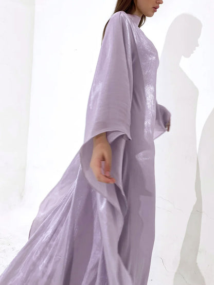 Elegant Satin-Textured High-Shine Abaya Maxi Dress for Women-Purple