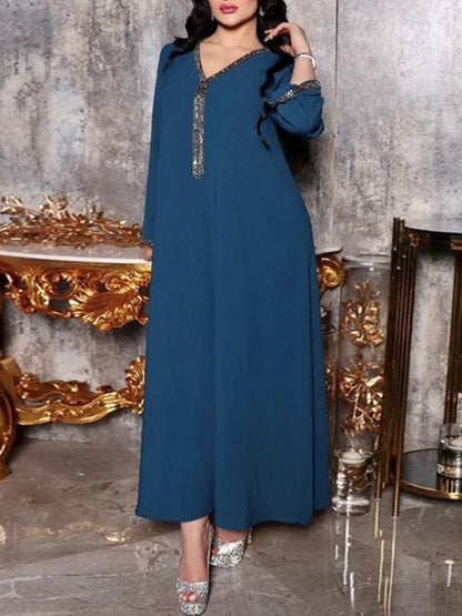 Women's V-neck Hot Diamond Abaya Party Dress