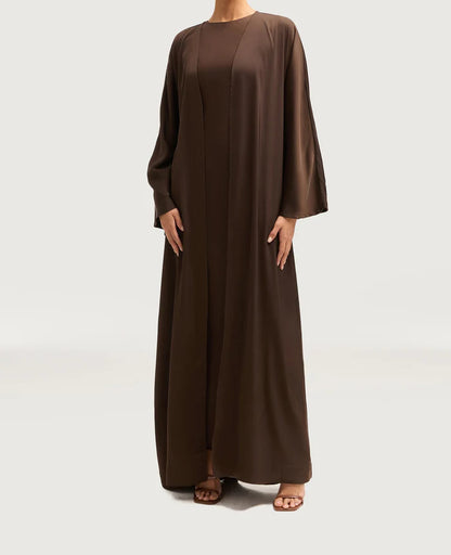 Sophia Heavy Satin Open Abaya Robe - Charming Coffee