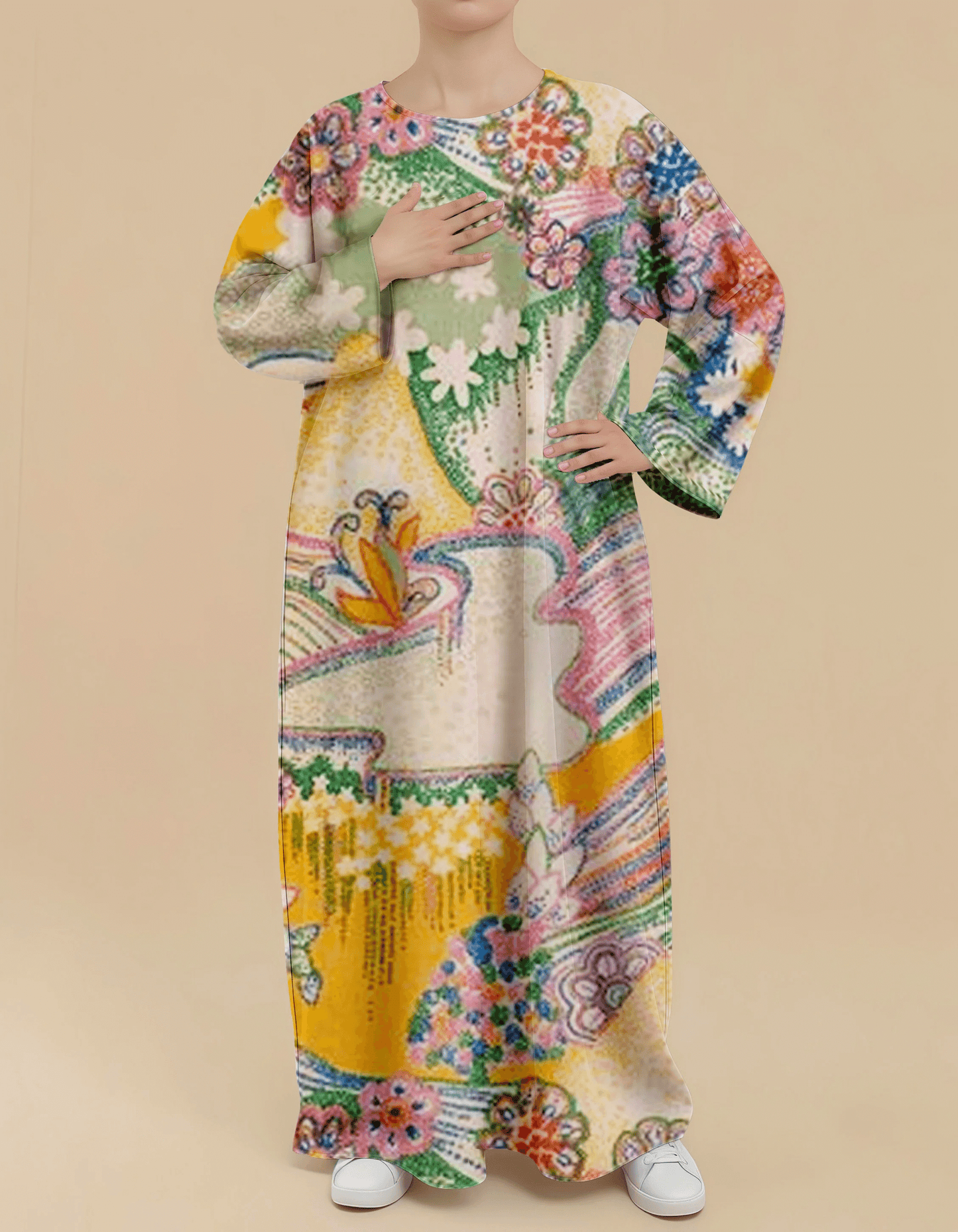 Plus Size Floral Nursing Kaftan in Natural