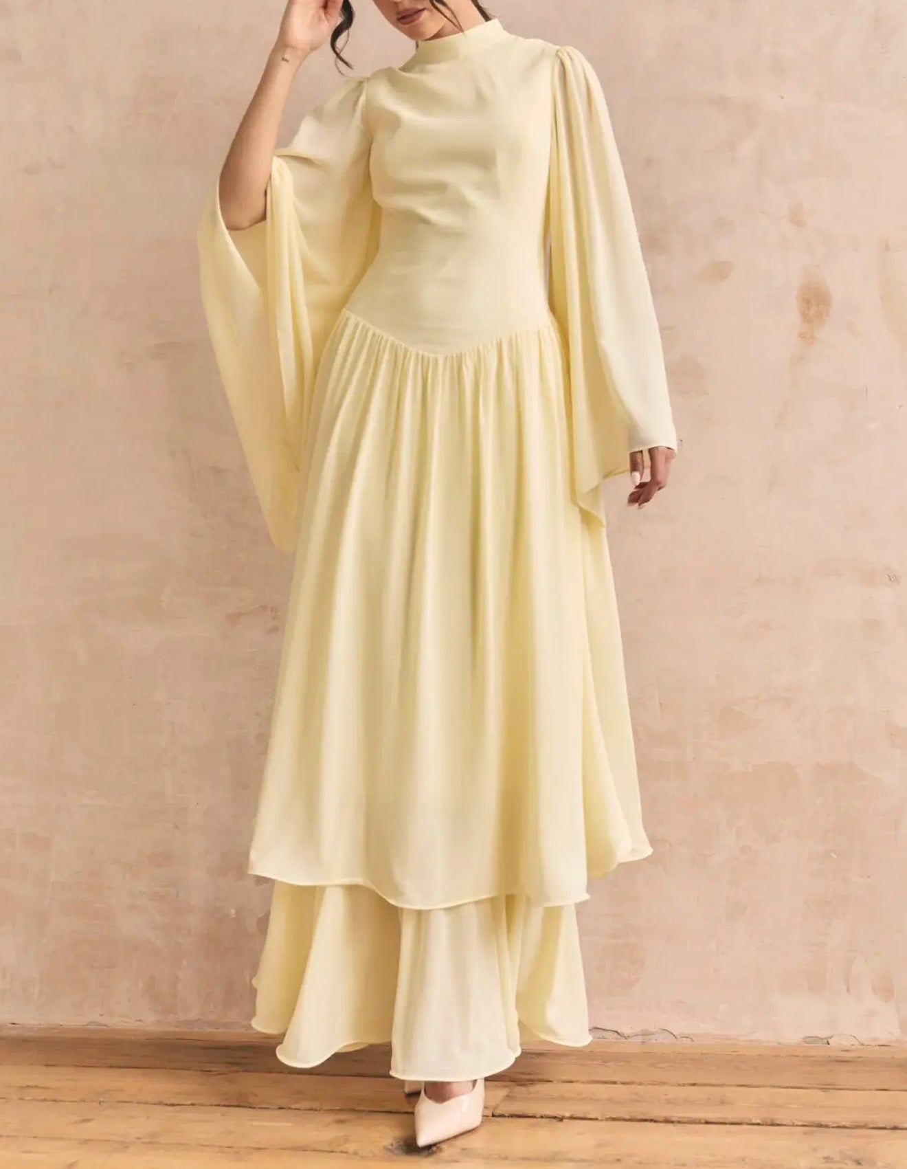 Ruffle Yellow Modest Muslim Maxi Abaya Dress