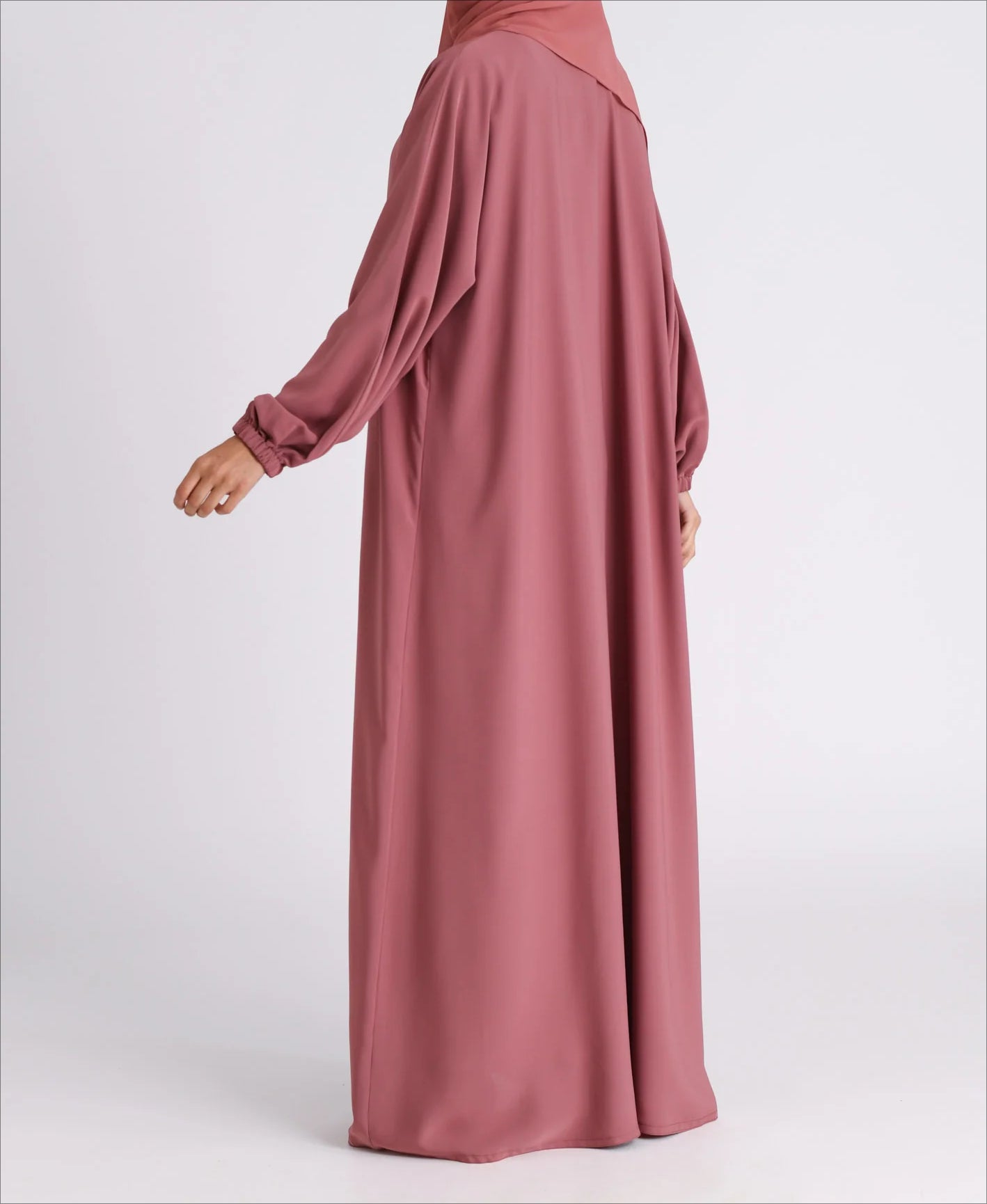 Classic Solid Open Abaya with Shrinking Cuffs - DarkPink