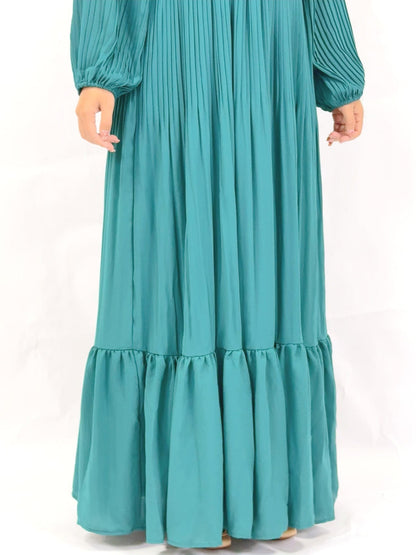 Muslim Pleated Abaya Dress - Green