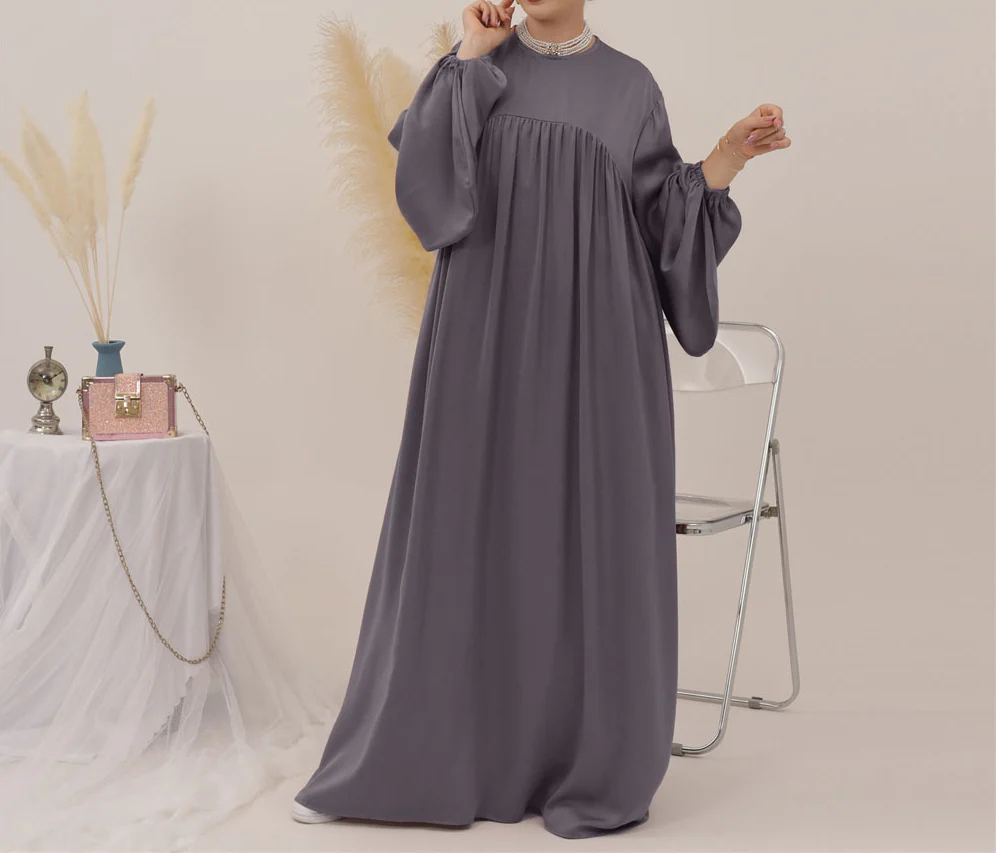 Eternal Blossom Satin Abaya Dress