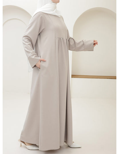 Ladies' Comfortable and Stylish Flared Skirt Front-zip Dress-Greige