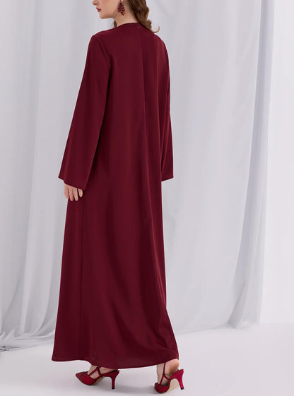 Green Ruffle Modest Muslim Maxi Abaya Dress-Dark Red