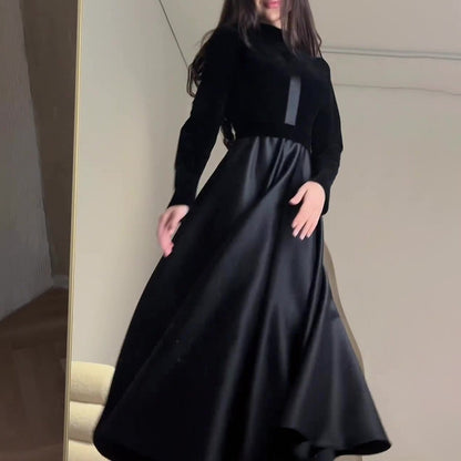 Women's Waist-cinching Round-neck Long-sleeved Dress