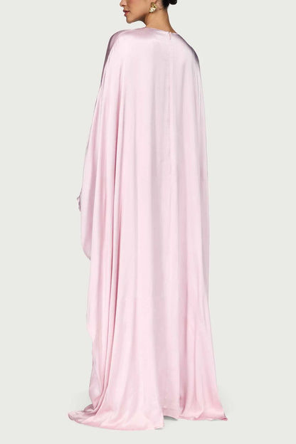 Satin Butterfly Maxi Dress-Pastel Pink