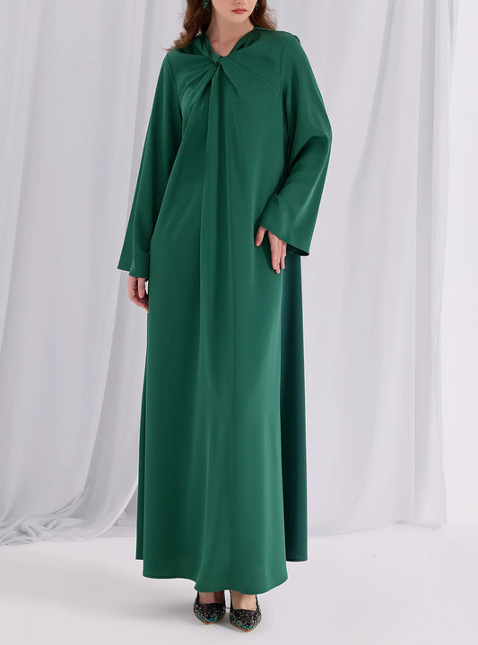 Green Ruffle Modest Muslim Maxi Abaya Dress-Green