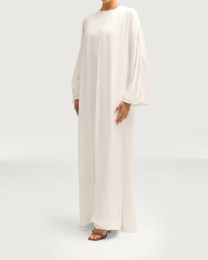 Sophia Heavy Satin Open Abaya Robe - Pure White