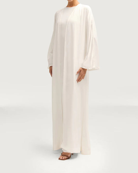 Sophia Heavy Satin Open Abaya Robe - Pure White