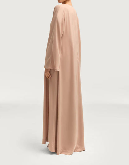 Sophia Heavy Satin Open Abaya Robe - Natural Nude