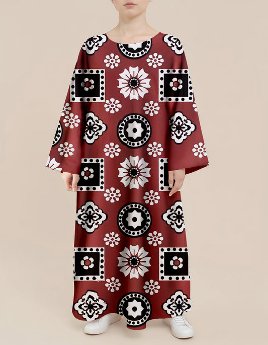 Plus Size Floral Nursing Kaftan in Crimson Tiles