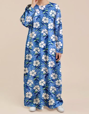 Plus Size Floral Nursing Kaftan in Blue with Hibiscus