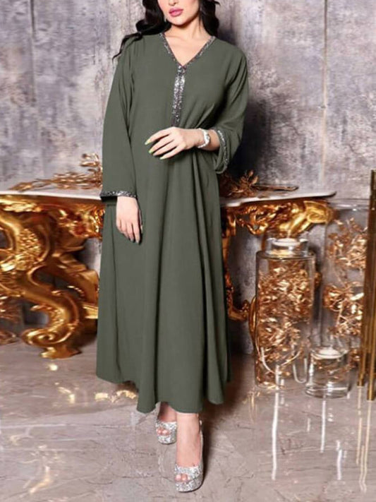 Women's V-neck Hot Diamond Abaya Party Dress