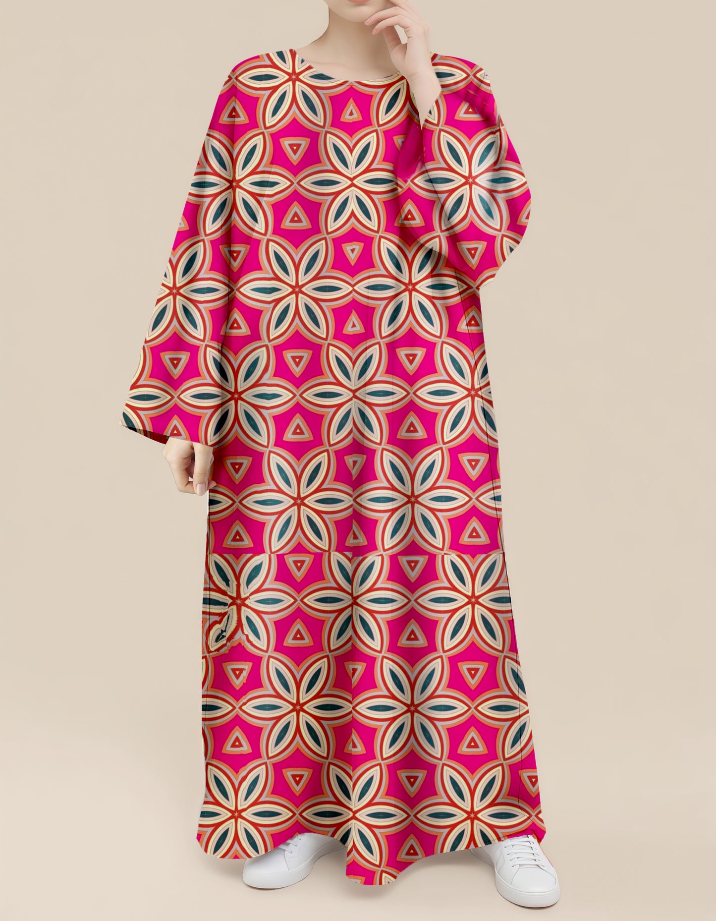 Plus Size Floral Nursing Kaftan in Geo Blossom