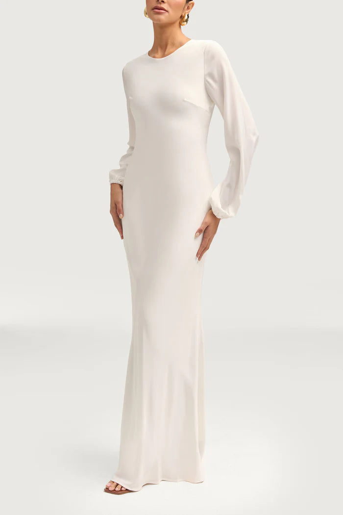 Sophia Heavy Satin Maxi Abaya Dress - Pure White