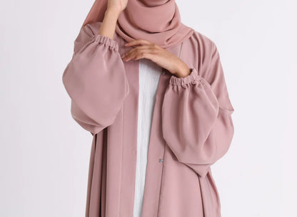 Classic Solid Open Abaya with Shrinking Cuffs - PalePink
