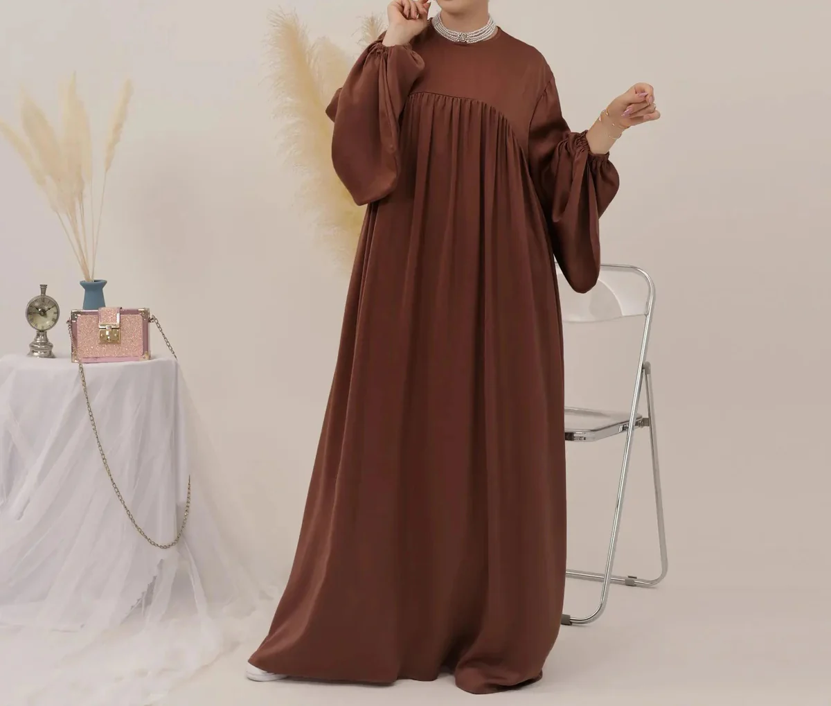 Eternal Blossom Satin Abaya Dress