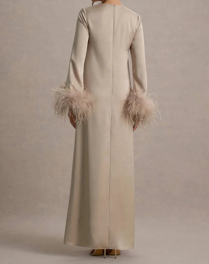 Feather Cuff A Line Maxi Abaya Dress