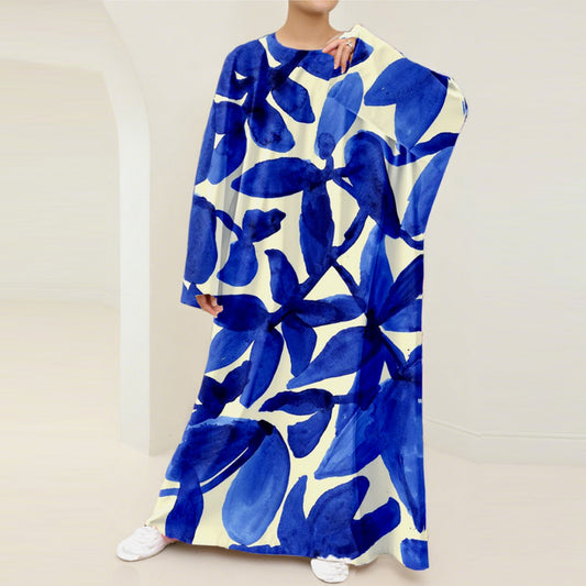 Plus Size Floral Nursing Kaftan in Blue Leaves