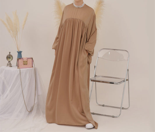 Eternal Blossom Satin Abaya Dress - Champagne