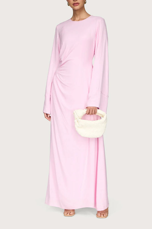 Asymmetric Pleated Floor-length Dress-Pastel Pink