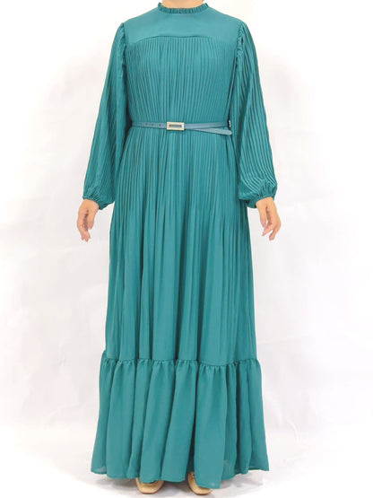 Muslim Pleated Abaya Dress - Green