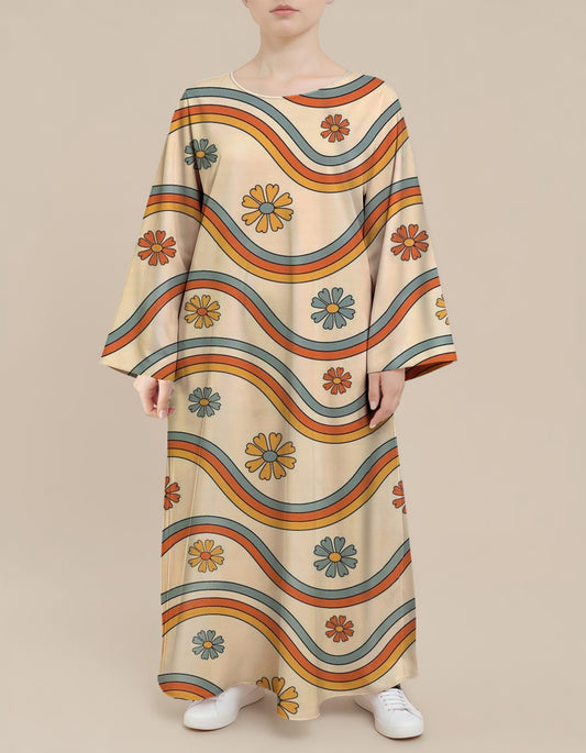 Plus Size Floral Nursing Kaftan in Colorful Waves