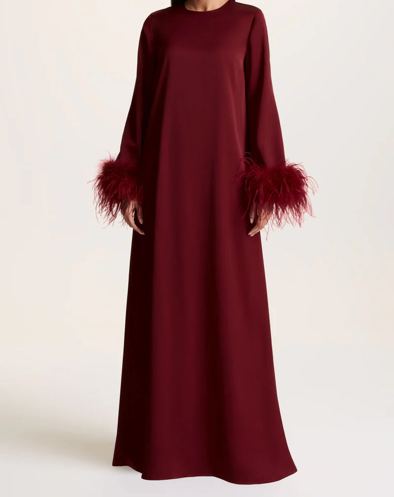 Feather Cuff A Line Maxi Abaya Dress