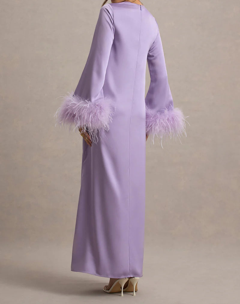 Feather Cuff A Line Maxi Abaya Dress