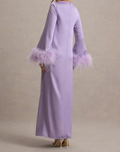 Feather Cuff A Line Maxi Abaya Dress