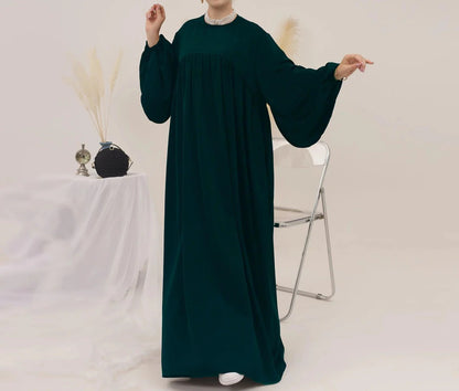 Eternal Blossom Satin Abaya Dress - Moss Green
