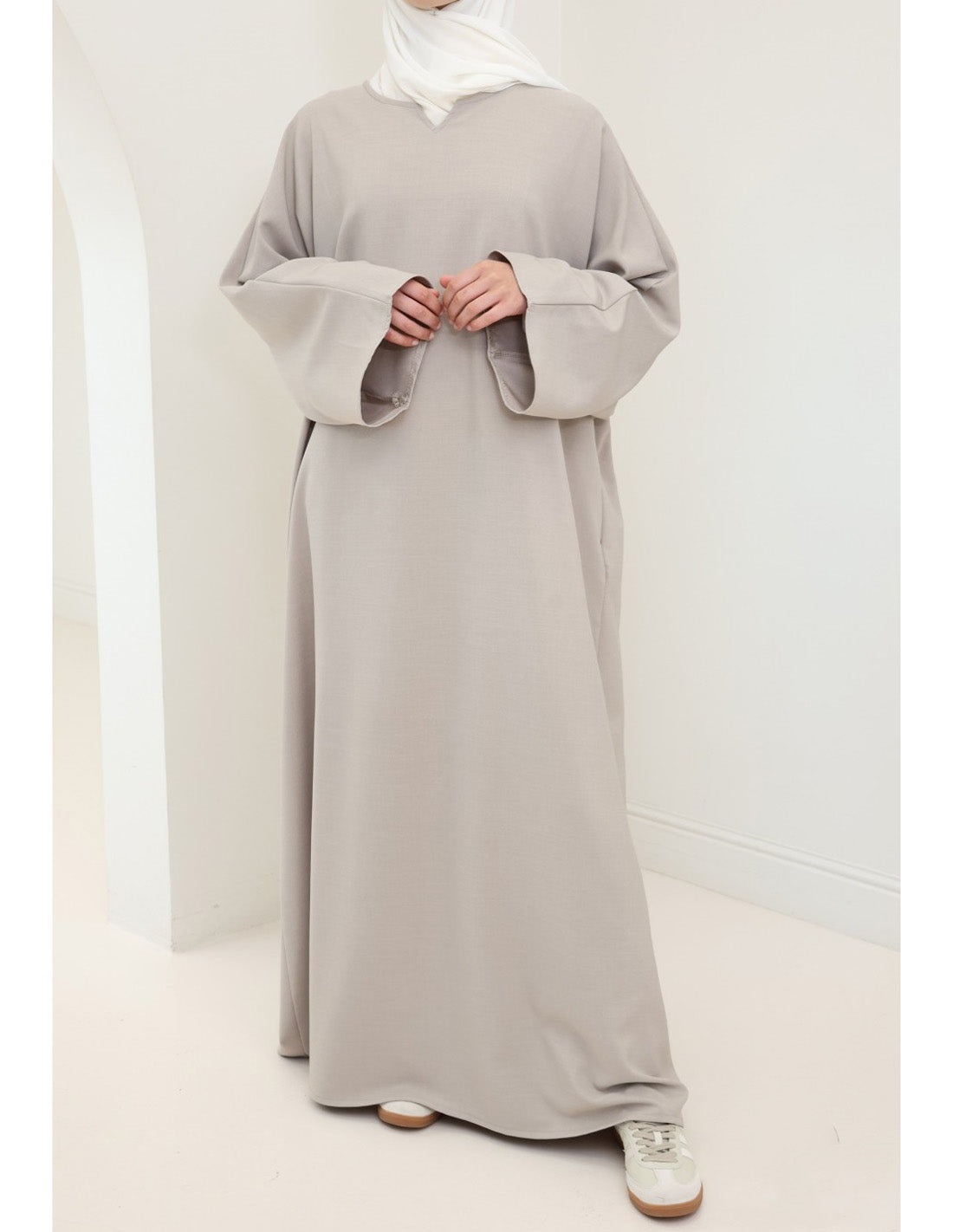 Ladies' Comfortable and Stylish Kaftan with Side Pockets-Greige