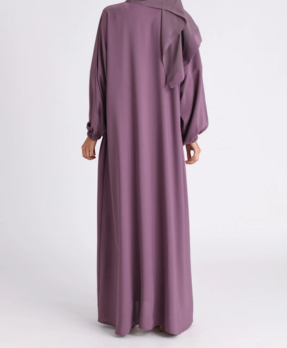 Classic Solid Open Abaya with Shrinking Cuffs - Purple