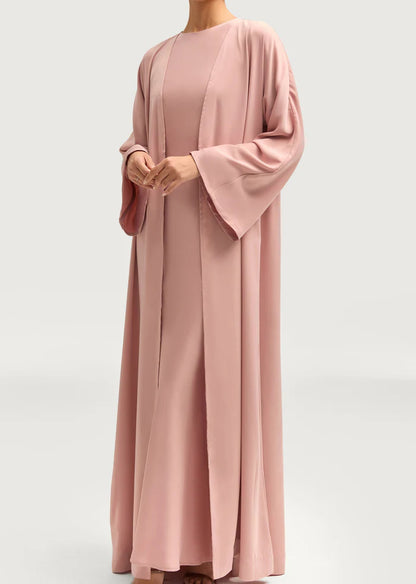 Sophia Heavy Satin Open Abaya Robe - Lovely Pink