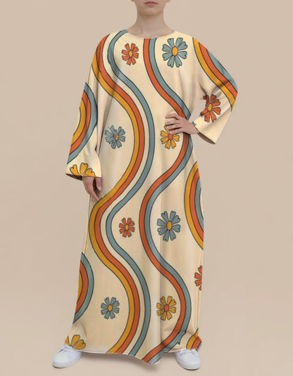 Plus Size Floral Nursing Kaftan in Retro Wave