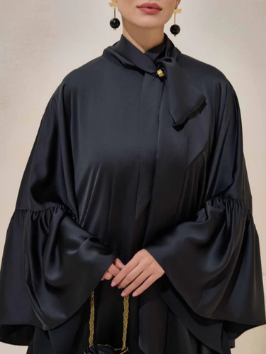 Tie Bow Big Ruffles Satin Kaftan
