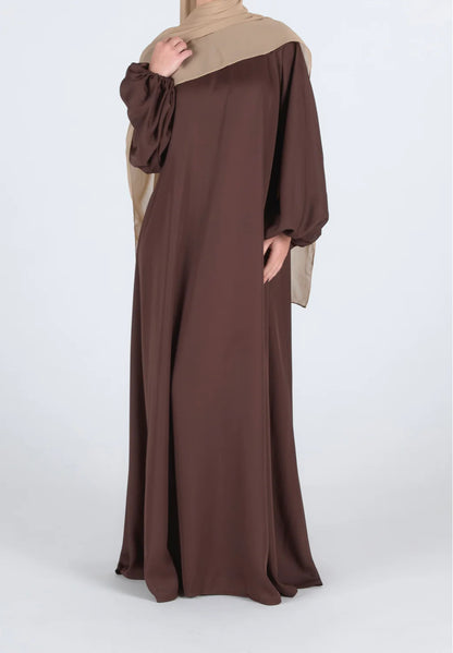 Zeenat Solid Satin Abaya Dress - Chocolate