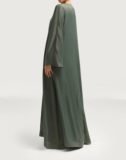 Sophia Heavy Satin Open Abaya Robe - Free Sage